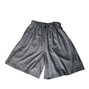 Metro High-Waist Wide-Leg Shorts in Charcoal with Gold Buckle